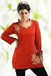 Orange Poly Crepe embroidered Indian Tunic Kurti
