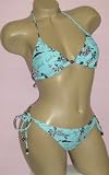 Womens Junior Size Swimwear Blue Brown Tropical String Tie 2 pc Bikini Swimsuit