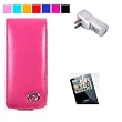 (4 in 1 Combo) Sumac Brand Leather Case with Swivel Belt Clip for Apple iPod Nano Nano-Chromatic 4th Generation 8gb 16gb (Nano Chromatic Not Included) + Screen Protector Kit + CLOTH + USB Travel Charger for ipod nano Chromatic, Melrose Magenta + Courage*Wisdom Neckstrap