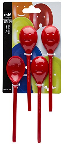 Zak! Designs Happy Faces Mini Spoons, Set of 4, Break-resistant and BPA-free plastic, Red