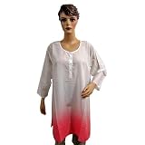Womens Bollywood Casual Wear Cotton Long Kurta Top Tunic with White & Red Shade Large Size