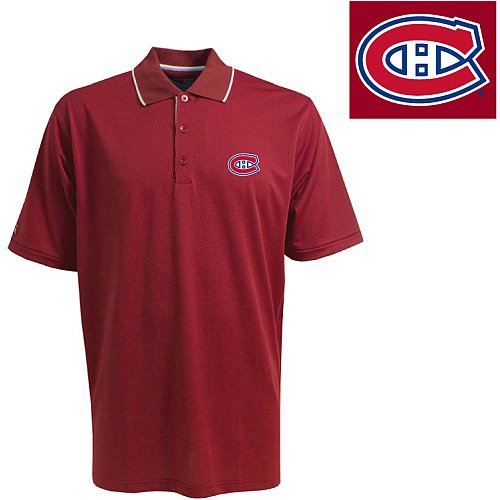 Antigua Men's NHL Montreal Canadians Exceed Desert Dry Short Sleeve Polo, Dark Red/White, XX-Large