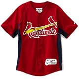 MLB Boys' St. Louis Cardinals Short Sleeve Authentic Button Front Cool Base Batting Practice Jersey (Scarlet/Navy, Large)