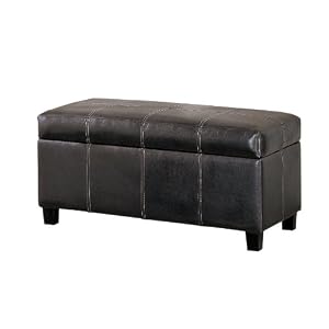 Poundex Faux Leather Storage Bench, Brown