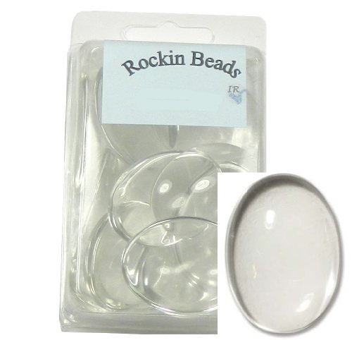 Rockin Beads Brand, 15 Clear Glass Dome Tile Cabochon Clear 40x30mm Non-calibrated Oval