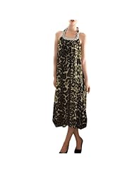 Leopard Print Backless Lace-Up Halter Sleeveless Chiffon/Polyester  Dress