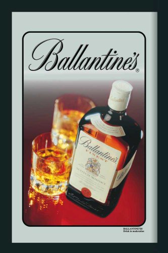Empire Merchandising 537522 Ballantines Whiskey Flasche - Bedruckter Spiegel mit Kunststoff Rahmen in Holzoptik, Kult-Spiegel - Gr&ouml;sse 20 x 30 cm