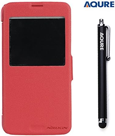 AQURE BrightView Series View Flip PU Leather Case Cover Smart Protector Skin with Stylus Pen for Samsung GALAXY S5 G900 (Red)