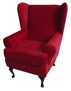 Red chenille Queen anne design wing back fireside high 
