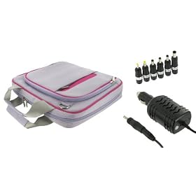 PCMS 2n1 Combo - Toshiba Mini NB205-N325BN 10.1-Inch Netbook Carrying Bag with 12v Car Charger - Pinn Series Lavender / Magenta