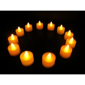PK Green Set of 12 Amber LED Candles, Flameless TeaLights