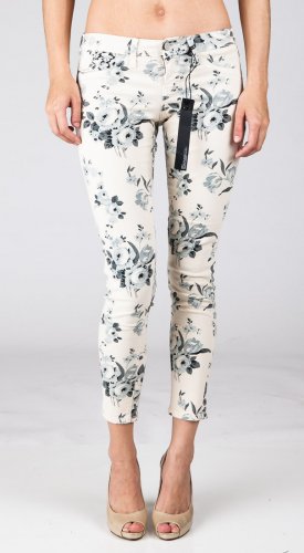 Flying Monkey Jeans L7428 Floral Print Cropped Skinny Pants - Tan - 7 Flying Monkey Jeans L7428 Floral Print Cropped Skinny Pants - Tan - 7