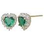 10k Yellow Gold Heart Shaped Lab-Created Emerald and Diamond Earrings