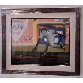 NEW YORK YANKEES DEREK JETER AUTOGRAPHED BACKHAND AT DETROIT 16X20 FRAMED PHOTO (MLB AUTHENTICATED)