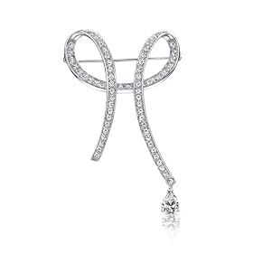 Elegant Splendor: Sterling Silver White CZ Diamond Exquisite Ribbon Brooch