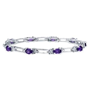 Amethyst Bracelet with Diamond in Sterling Silver by