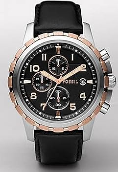 Fossil #AM4545 Men's Dean Leather Strap Rose Gold Trim Chronograph Watch