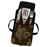 Two Dogs Designs, BBQ Utensil Set with Carrier, Banana Leaves by Two Dogs