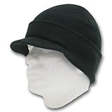 Knit Beanie Visor Hat - Scull Cap Style - Black Knit Beanie Visor Hat - Scull Cap Style - Black