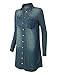 LE3NO Womens Classic Loose Fit Chambray Jean Denim Shirt Dress with Pocket