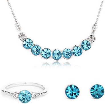Charmmaster Charming Sky Blue Women Jewelry Set Pendant Necklace Earring and Ring