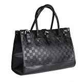 Wisedeal Fashion Elegent Black Check Pattern PU Leather Luxury Women Lady girl message shopper Hobo Tote shoulder bag purse satchel Handbag W/ Shoulder Strap