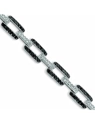 Sterling Silver 7.5in Single Line White CZ & Double Line Black CZ Bracelet