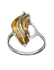 Sterling Silver Honey Amber Small Modern Ring
