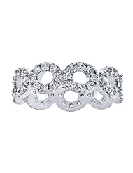 Platinum Plated Sterling Silver Clear Round Cubic Zirconia Band Ring