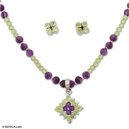 Amethyst and peridot jewelry set  'Secret Love'
