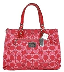Authentic Coach Signature Poppy Lurex Glam Tote Bag 17890 Ruby Red