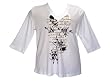 XCVI White Cotton 3/4 Sleeve Top w/Gold Caligraphy 1X