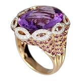 18K Rose Gold Amethyst, Rhodolite and Diamond Ring (14.92ctw, G-H, VS) - Size 10