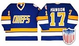 Charlestown Chiefs Road Blue Replica #17 Steve Hanson Throwback Jersey