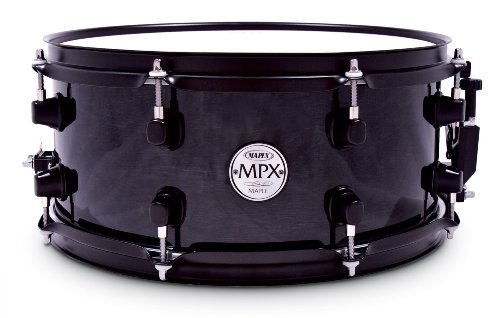Mapex MPX 13 inch x 06 inch all maple snare drum in Transparent Black lacquer finish with balck hardware