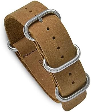 20mm ZULU Premium Beeswax Leather Military Watchband Watch Strap Brown