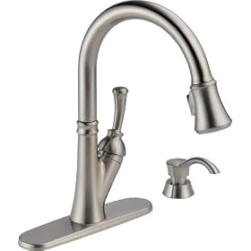 Delta 19949-SSSD-DST Savile Single Handle Pull-Down Kitchen Faucet With Soap Dispenser, Not CA/VT Compliant, Stainless