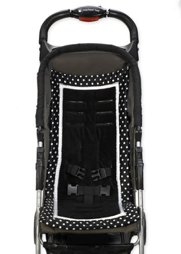 Black and White Polka Dot and Minky Baby Stroller Pad Seat Cover Liner