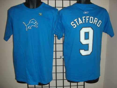 Detroit Lions Matt Stafford Reebok Name and Number T Shirt (Small)