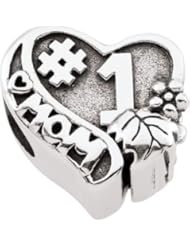 Persona Sterling Silver #1 Mom Heart Charm fits Pandora, Troll & Chamilia European Charm Bracelets