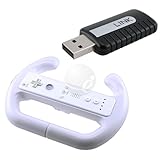 White Steering racing game wheel for Nintendo Wii with wireless usb wifi la ....