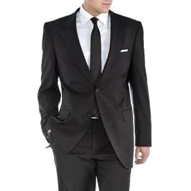 Cool Light Weight Men's Black Suit *AVAILABLE IN 2-BUTTON AND 3-BUTTON* Taper Slim Cut + White Shirt & Black Tie + As Seen in The Picture - PLEASE CLICK TO ENLARGE AND CLICK FOR DIFFERENT NUMBER OF BUTTONS