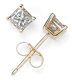  : 14k Yellow Gold Princess Cut Diamond Solitaire Earrings (1/4 ct, J, I2)