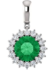 10K White Gold 8.00mm Round Cut Chatham Created Emerald and Diamond Pendant -- LIFETIME WARRANTY