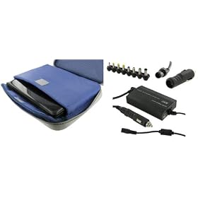 PCMS 4n1 Combo - ASUS Eee PC 1000HE 10-Inch Netbook Carrying Bag with AC and DC Adapter Charger Home / Car / Airplane - Pinn Series Silver / Blue