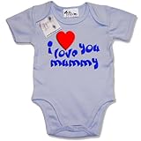 from Dirty Fingers Dirty Fingers - I love you Mummy - Baby & Toddler Short Sleeve Bodysuit / BabyGrow, 0-3 months, Blue