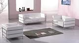 Contemporary Le Corbusier White Leather Sofa Loveseat Chair Set