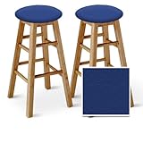 2 24" Tall Custom Specialty Natural Barstools with a Blue Vinyl Seat