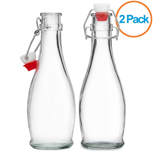 Dinercap Glass Swing Bottle With Stopper, 11.8 oz, Clear - 2 Pack