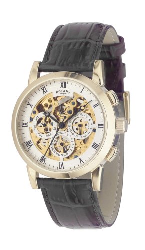 Rotary Gents Gold Plated Leather Strap Watch GS02375/01 Image of Rotary Gents Gold Plated Leather Strap Watch GS02375/01